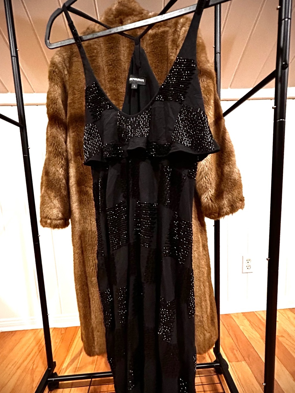 VINTAGE Emporio Armani Black Beaded Sequin Checker Dress
